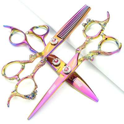 5.5/6 /7 Inch Purple Dragon Knight Professional Japanese Hair Scissors Barber Scissors Set (6 inch 3pc)