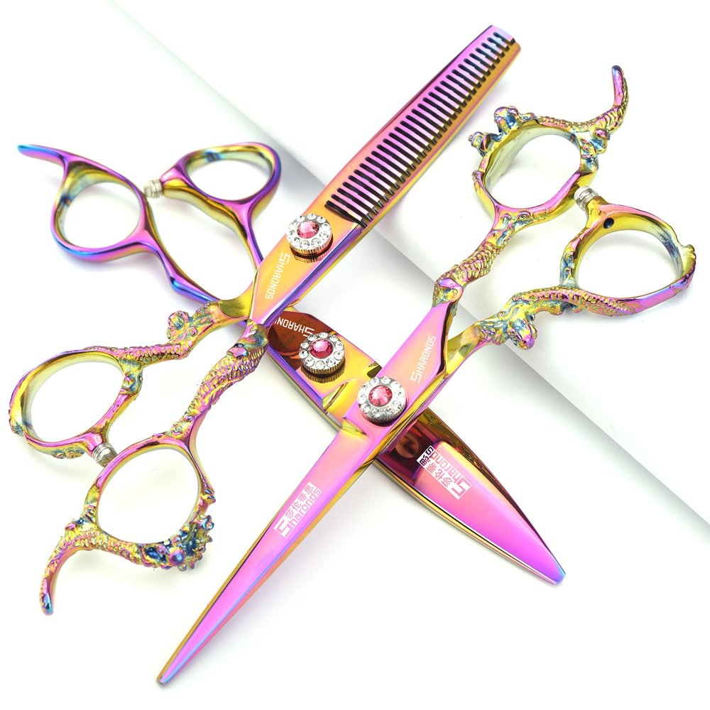 5.5/6 /7 Inch Purple Dragon Knight Professional Japanese Hair Scissors Barber Scissors Set (6 inch 3pc)