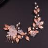 Teyglen Bride Wedding Flower Hair Comb Crystal Leaf Pearl Side Hair Comb Bridal Rhinestone Hair Pieces Hair Accessories for Women Girls Bridesmaid (Rose gold) view 1