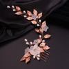 Teyglen Bride Wedding Flower Hair Comb Crystal Leaf Pearl Side Hair Comb Bridal Rhinestone Hair Pieces Hair Accessories for Women Girls Bridesmaid (Rose gold) view 4