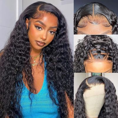 30 Inch 5x5 Lace FrontWigs Human Hair Pre Plucked 150% Density Water Wave Glueless Lace FrontalWigs Human Hair for Women 5x5 Brazilian Virgin HD Lace Closure Human Hair Wigs with Baby Hair