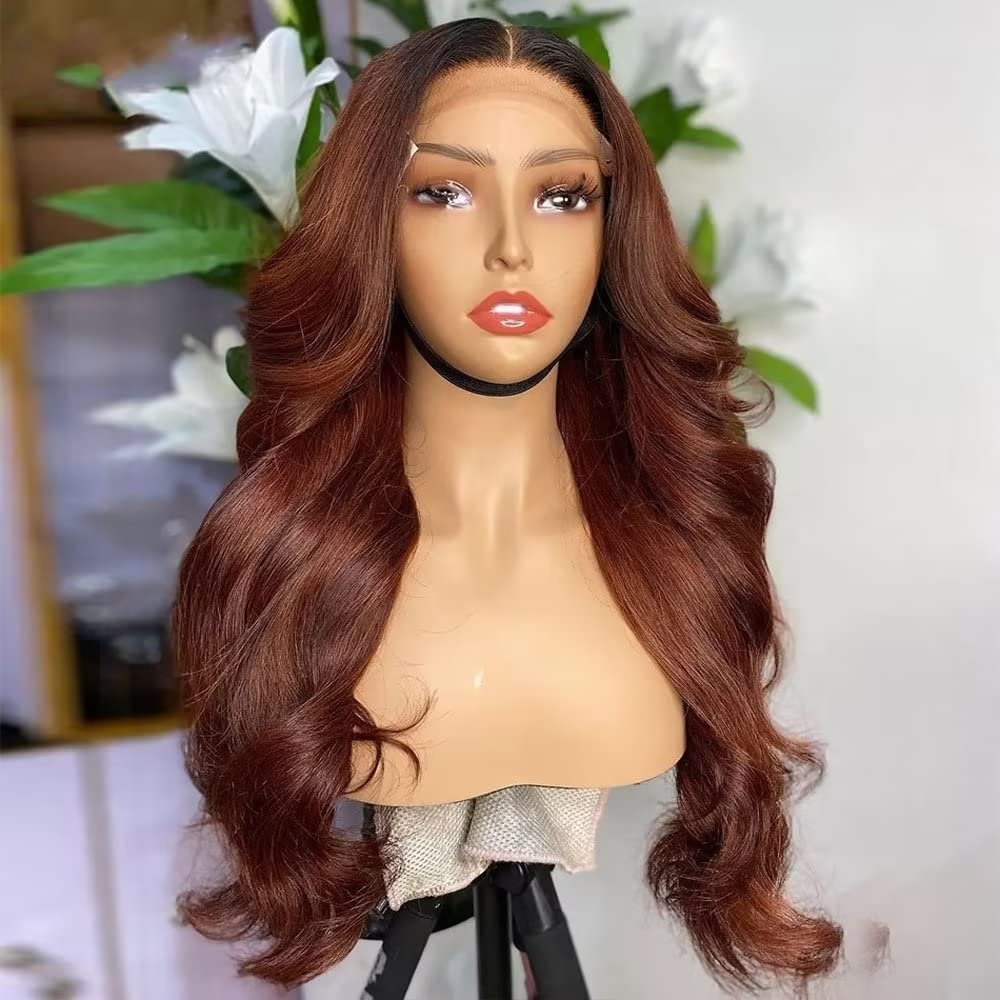 1B30 Ombre Colored Body Wave Lace Front Wig 13x4 HD Transparent Lace Wig for Women Pre Pulcked Natural Hairline Bleached Knots Brazilian Remy Hair Bleached Knots 150% Density 24 Inch