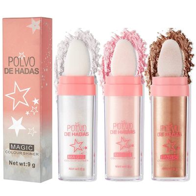 Kayswang Body Glitter Powder Stick Face highlights Shimmer Face and Body Highlighter Powder with Sponge Head, Magic Colour Shiner Powder for Face Body, Arms, Collarbones and Leg (3PC)