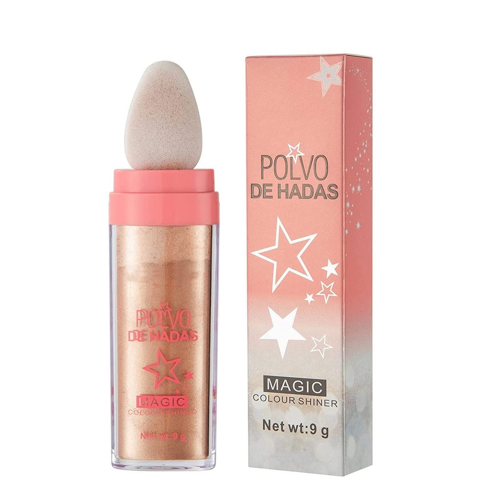 Kayswang Body Glitter Powder Stick Face Highlights Shimmer Face and Body Highlighter Powder with Sponge Head, Magic Colour Shiner Powder for Face Body, Arms, Collarbones and Leg (03#Gold)