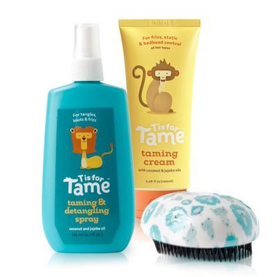 T is for Tame  Kids Hair Taming Cream & Spray Bundle for Frizz, Flyaways, Static & More, All-Natural for Toddlers & Kids, Flexible Tear Free Brush Included