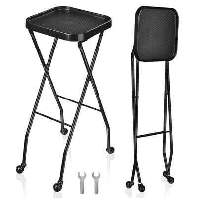 BYOOTIQUE 2 Packs Salon Folding Rolling Tray Beauty Station Trolley Storage Cart for Beauty Barber Shop Medical Tray Easy Storage