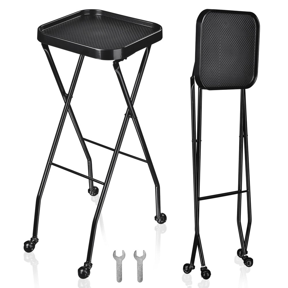 BYOOTIQUE 2 Packs Salon Folding Rolling Tray Beauty Station Trolley Storage Cart for Beauty Barber Shop Medical Tray Easy Storage