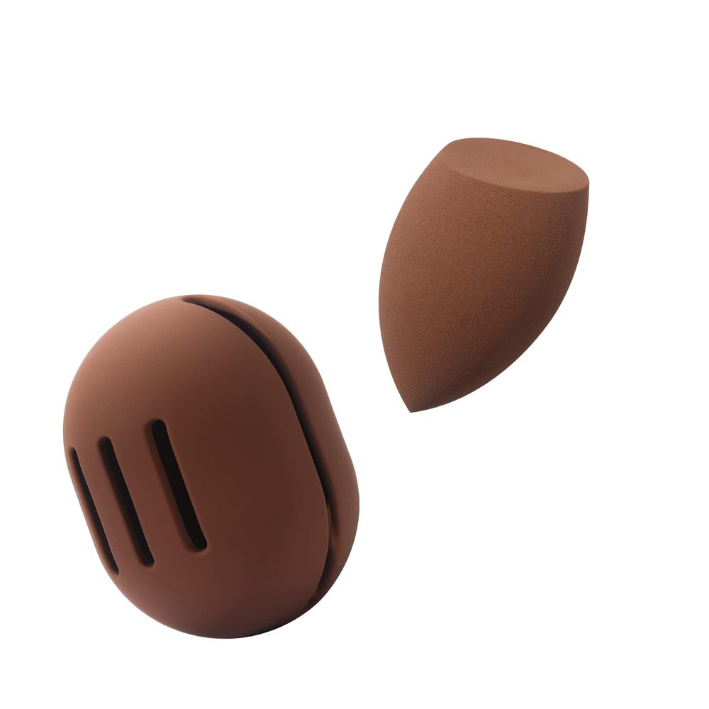 FERYES Makeup Sponge Holder with Makeup Sponge Eco-Friendly Silicone Beauty Make Up Blender Case and Dry & Wet Use Foundation Sponge for Travel