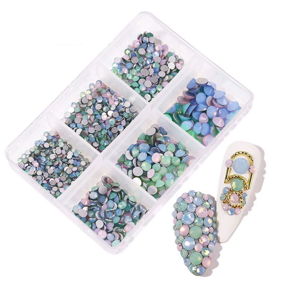 Rwoora DIY Nail Ornament Porcelain White Champagne 6 Grid Mixed Color Nail Stick Drill