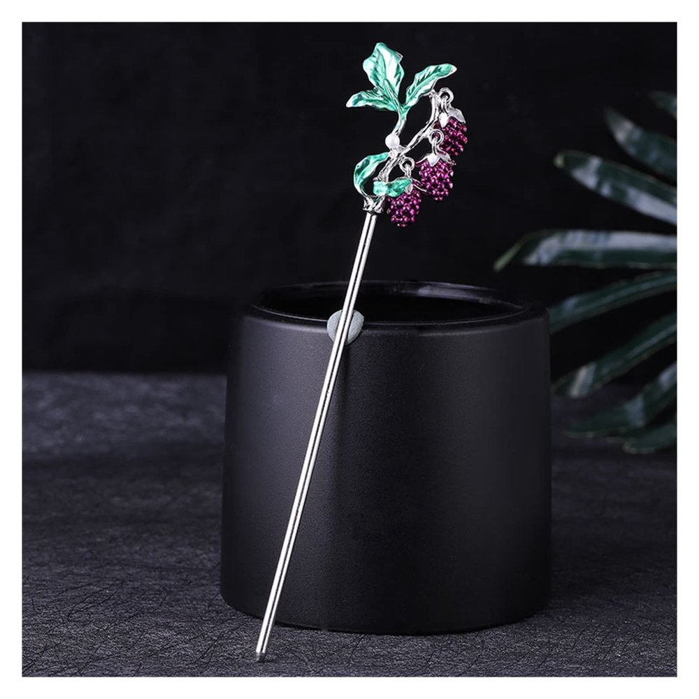 FHBWQY Retro Hairpin Female Hair Headdress Classical Wind Grape Glazed Flower Tassel Palace Step Ball Hanfu Headdress (Color : A)