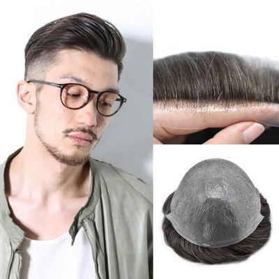 Healthlif Mens Toupee Thin Skin 0.06mm Toupee For Men V-loop Men Hair Piece Remy Virgin Human Hair Replacement System Men's Hairpiece Toupee 8x10#2 Darkest Brown 100% Density