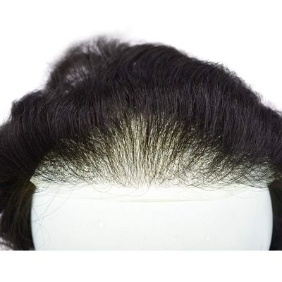 Healthlif Mens Toupee Thin Skin 0.06mm Toupee For Men V-loop Men Hair Piece Remy Virgin Human Hair Replacement System Men's Hairpiece Toupee 8x10#1B10#1B OFF Black+10% Grey 90% Density
