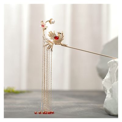 Women's Crystal Hair Clasp Flower Shape Step Shaking Hanfu Hair Stick with Tassel Headdress Classic Hairpin (Color : 3)