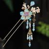 Chinese Style Hair Stick Fork Pendant Step Rocking Blue Flower Pearl Headdress Hair Clip Classical Hairpin Lady view 2