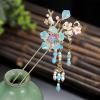 Chinese Style Hair Stick Fork Pendant Step Rocking Blue Flower Pearl Headdress Hair Clip Classical Hairpin Lady view 3