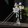 Chinese Style Hair Stick Fork Pendant Step Rocking Blue Flower Pearl Headdress Hair Clip Classical Hairpin Lady view 4