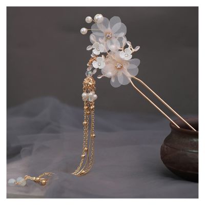 Women's Crystal Hair Clasp Flower Shape Step Shaking Hanfu Hair Stick with Tassel Headdress Classic Hairpin (Color : 5)