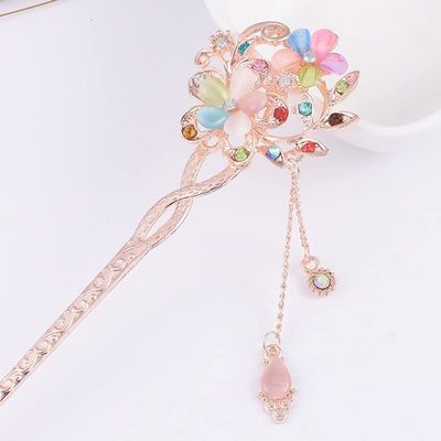 FHBWQY Vintage Tassel Hair Clip Metal Chinese Chopsticks Rhinestone Hair Clip Women's Headwear Step Shake Accessories (Color : E)
