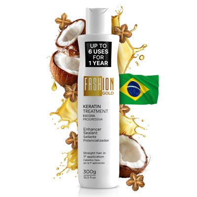 FASHION GOLD, Keratin Hair Treatment, 6 USES per Bottle, Keratina para Alisar el Pelo, Alisado Brasileo Keratina Permanente, Alisados Organicos SIN FORMOL, Nanoplastia, 300 grs
