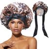 DONNA Large, Extra Large Adjustable Tie Satin Bonnet Sleep Cap 1pc Satin Headband Around Hairline & Nape Area Hair Accessories Night Cap Shower Caps, 1PC MULTI ANIMAL PATTERN view 1