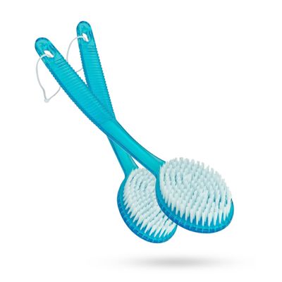 Bistras Bath Brush with Bristles, Bath and Shower Scrubber, Long Handle for Exfoliating Back, Body, and Feet, Blue (2 Pack)