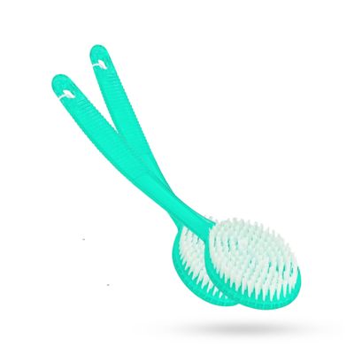 Bistras Bath Brush with Bristles, Bath and Shower Scrubber, Long Handle for Exfoliating Back, Body, and Feet, Green (2 Pack)