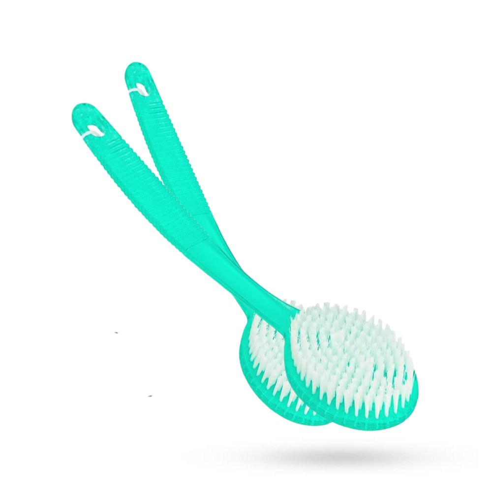 Bistras Bath Brush with Bristles, Bath and Shower Scrubber, Long Handle for Exfoliating Back, Body, and Feet, Green (2 Pack)