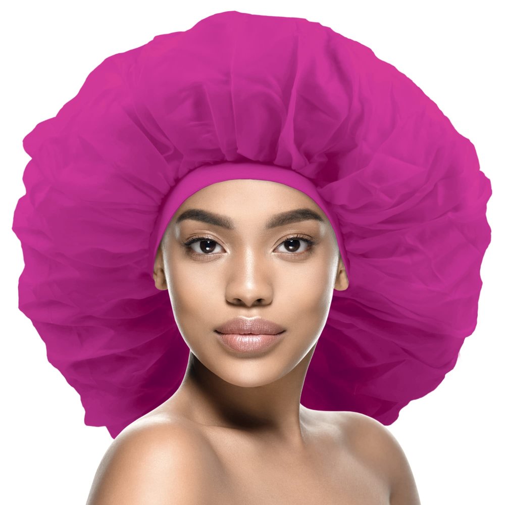 DONNA Argan & Black Castor Treatment Caps Day & Night Cap Sleep Cap Hair Sleep Shower Cap Bonnet satin Bonnet for Sleeping Hat Super Jumbo Hot Pink