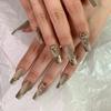FRUJCDKI handmade real glue series fake nails luxury diamond press-on fake nails long coffin fake nails ballerina glue nails view 2
