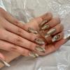 FRUJCDKI handmade real glue series fake nails luxury diamond press-on fake nails long coffin fake nails ballerina glue nails view 4
