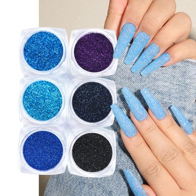 Holographic Nail Glitter Charm 6 Jars, Colorful Blue, Black, Purple Nail Art Powder Craft Sequins Dust Laser Superfine Cosmetic Powder Nail Pigment for Woman Nails Decoration Holographic Manicure Tips