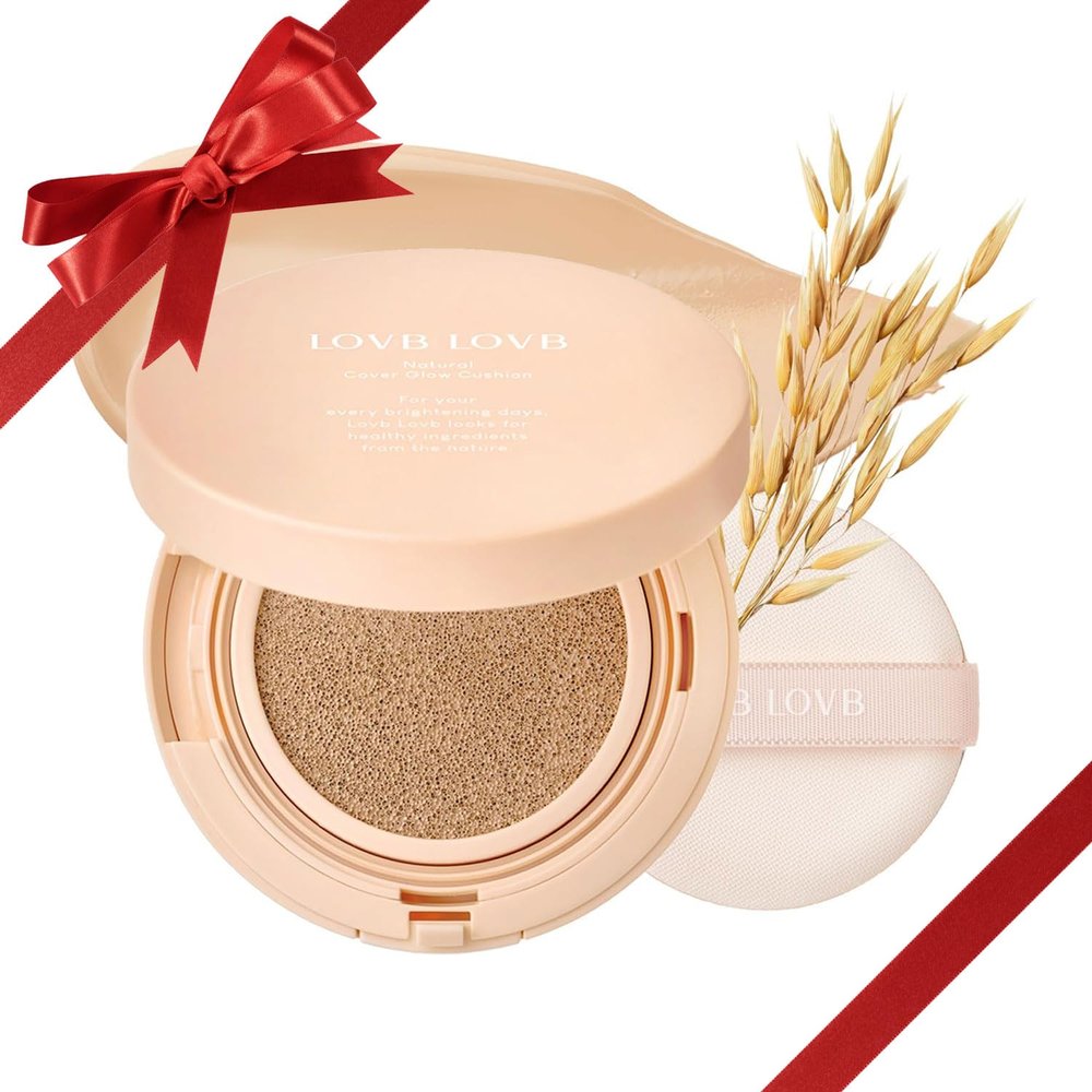 LOVB LOVB Natural Cover Glow Cushion Foundation | Satin Radiant Finish | Korean Foundation Makeup | Long-Lasting Natural Coverage | for All Skin Types 0.42 oz. (21N Light Beige)