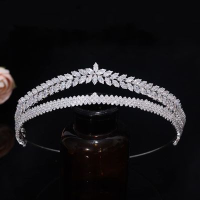 Aoligrace Double Layer Wedding Headband for Bridal Birthday Party Prom Headpiece Handmade CZ Hair Accessories Gifts for Women