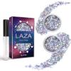 Laza Body Glitter, 2 Jars Holographic Chunky Sequins with Glitter Glue Perfect for Women Eyeshadow Makeup Face Paint Festival Rave Outfits Hair Accessories Carnival Party Costumes - Sliver Galaxy view 1