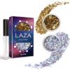 Laza Body Glitter, 2 Jars Holographic Chunky Sequins with Glitter Glue Perfect for Women Eyeshadow Makeup Face Paint Festival Rave outfits Hair Accessories Carnival Party Costumes - Bright Gold Silver view 1