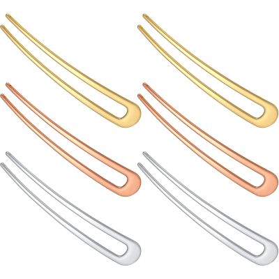 WILLBOND 6 Pcs French Hair Pins for Women French Twist Hairpins 4 Inch Metal Hair Forks U Shaped Long Chignon 2 Prong Sticks Hairpin for Lady Hairstyle Accessories(Gold, Silver, Rose Gold)
