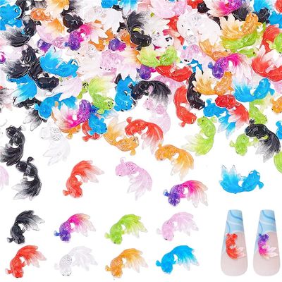 CRASPIRE 200pcs 8 Colors 3D Fish Resin Cabochons, Nail Art Decoration Accessories, Mixed Color, Size: 7.5-8mm x 10.5mm x 3mm, Goldfish-05