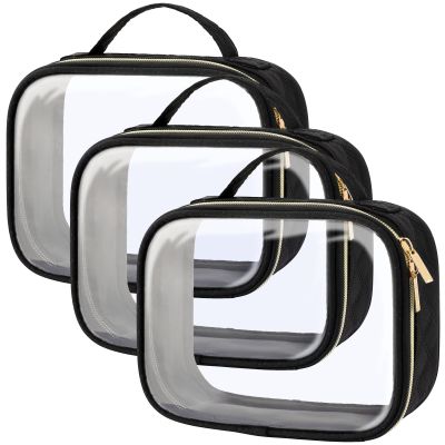 PACKISM TSA Approved Toiletry Bag 3 Medium, Clear Makeup Bags with Handle Large Opening, Toiletry Bags Fit Carry-on Travel Essentials, Quart-sized Travel Bags for Toiletries, Black