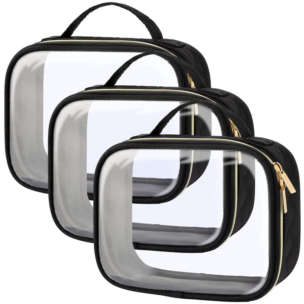 PACKISM TSA Approved Toiletry Bag 3 Medium, Clear Makeup Bags with Handle Large Opening, Toiletry Bags Fit Carry-on Travel Essentials, Quart-sized Travel Bags for Toiletries, Black