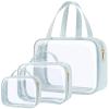 PACKISM Clear Toiletry Bags 1 Extra Large 1 Large 1 Medium - 3 Pack Makeup Bags with Handle, 180 Large Opening, Waterproof Cosmetic Bags for Travel Essentials, Grayish Blue view 1