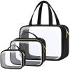 PACKISM Clear Toiletry Bags 1 Extra Large 1 Large 1 Medium- 3 Pack Clear Makeup Bags with Handle Large Opening, Waterproof Cosmetic Bags Fit Carry-on Travel Essentials, Travel Bags, Black view 1