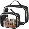 PACKISM Clear Makeup Bag - 2 Pack TSA Approved Toiletry Bag with Handle Large Opening, Clear Toiletry Bag Travel Bags for Toiletries, 1 Medium TSA Quart Carry-On & 1 Large for Checked Luggage, Black view 1