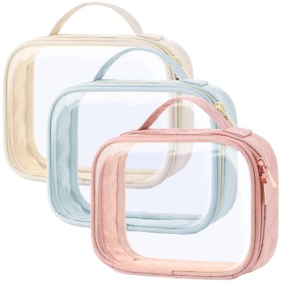 PACKISM TSA Approved Toiletry Bag 3 Medium, Clear Makeup Bags with Handle Large Opening, Clear Toiletry Bags Fit Carry-on Travel Essentials, Quart-sized Travel Bags for Toiletries, Multicolor