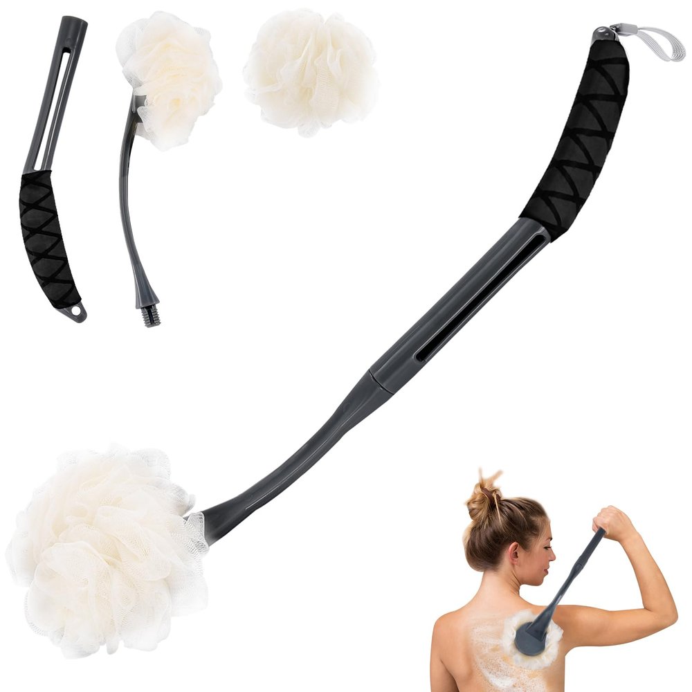 Loofah on a Stick, 20.5 Shower Sponge Loofah Back Scrubber, Exfoliation and Improved Skin Health, Back Loofah for Shower for Men Women