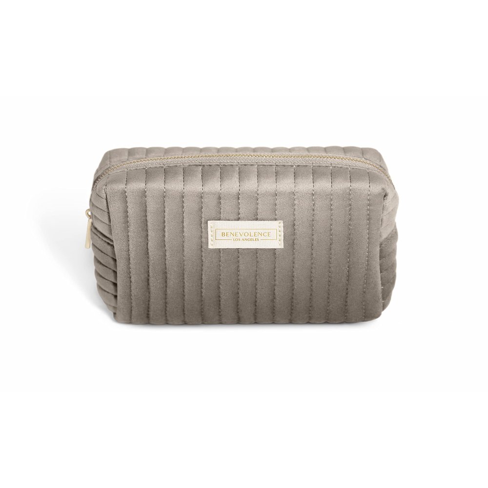 Benevolence LA Plush Velvet Small Makeup Bag for Purse | Cosmetic Pouch, Travel Toiletry Organizer for Women, Quilted Bag for Accessories - Sage