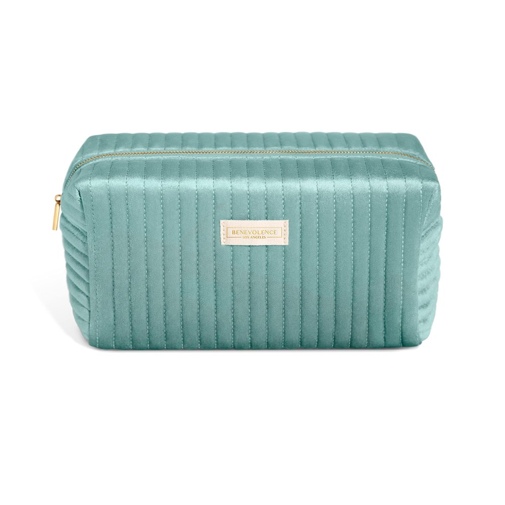 Benevolence LA Large Capacity Travel Cosmetic Bag, Premium Velvet Toiletry Bag for Women, Versatile Use, Cyan