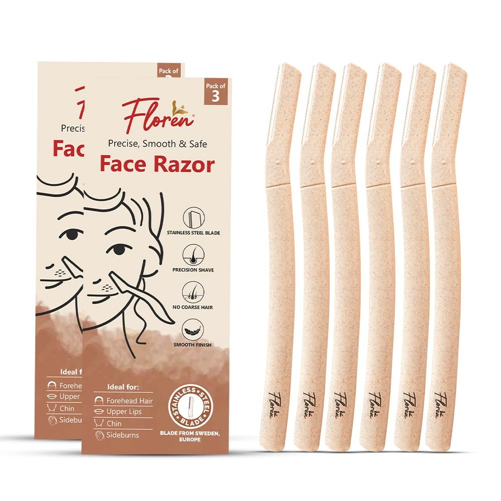 Floren Dermaplaning Tool with Precision Cover, 6ct | Dermaplane Tool, Face Razor for Women, Eyebrow Shaper, Dermaplaning Tool, Womens face razor, Peach Fuzz Remover