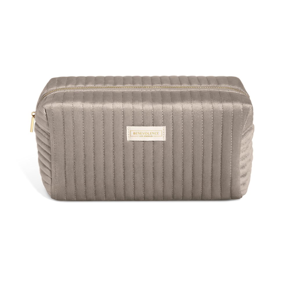 Benevolence LA Plush Velvet Large Makeup Bag for Travel | Cosmetic Pouch, Toiletry Organizer for Women, Large Capacity Bag for Accessories, Quilted Purse - Sage