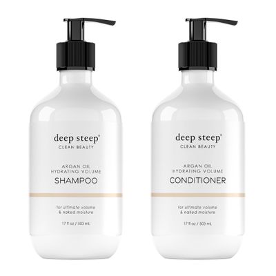 Deep Steep Argan Oil Hydrating Volume Shampoo & Conditioner, 17 oz  Moisturizing Conditioner with Aloe Vera, Marula Oil, Rice Protein  Silicone-Free, Vegan, Clean Beauty Hair Care, Silky Hair
