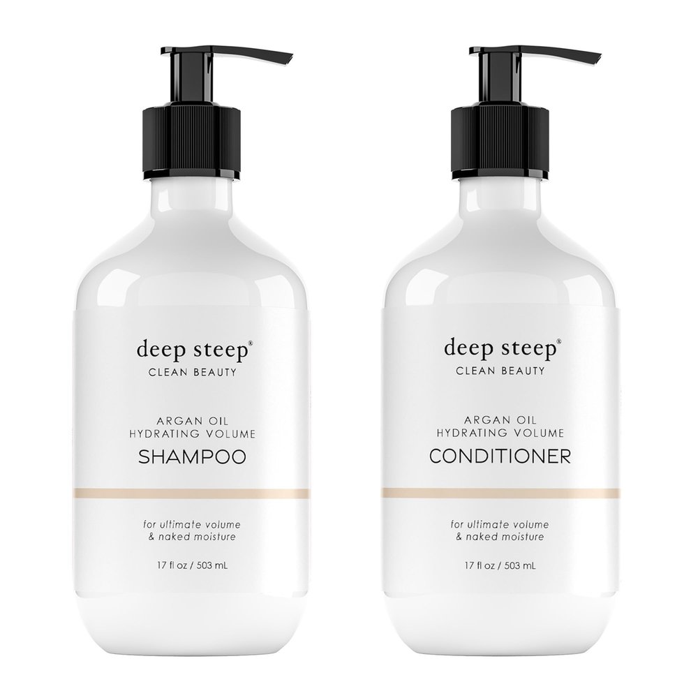 Deep Steep Argan Oil Hydrating Volume Shampoo & Conditioner, 17 oz  Moisturizing Conditioner with Aloe Vera, Marula Oil, Rice Protein  Silicone-Free, Vegan, Clean Beauty Hair Care, Silky Hair
